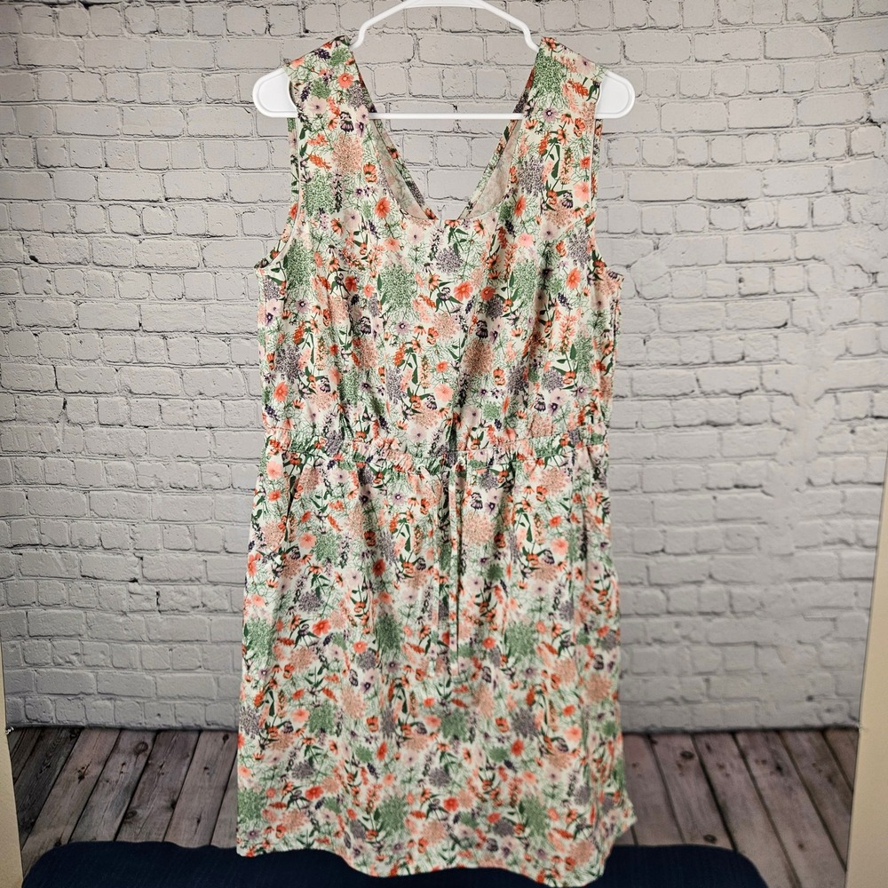 Bass Pro Shops Floral Sleeveless V-Neck Dress Pockets Drawstring 660ACS206360W